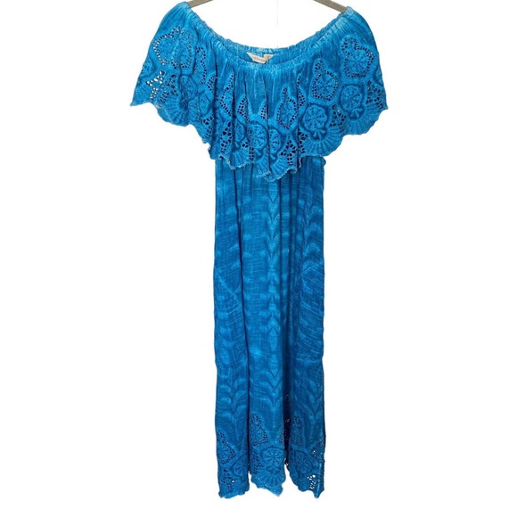 Soft Surroundings Dresses & Skirts - Soft Surroundings Torquise Blue Watercolor Boho Dress Sz L Pockets